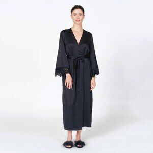 Rya Collection | Satin Rosey Robe w/ Lace Detailing | NWT